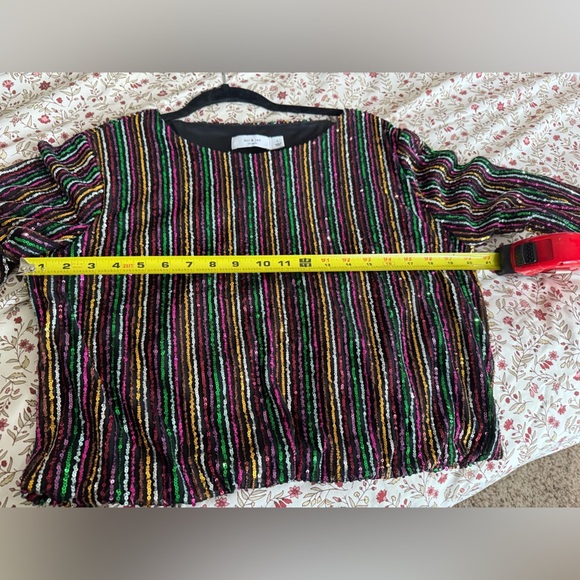 Ali & Jay Multicolor Sequin Striped Long Sleeve Crop Top  Party Holiday Blouse L - Picture 11 of 11